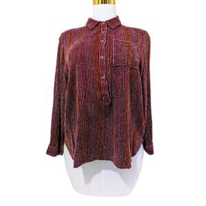 A+ by Anthropologie Maroon Striped Wool Blend Button-Back Top Size 1X